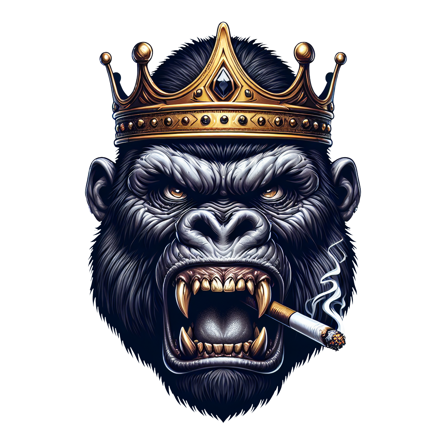 Crowned gorilla graphic with cigar and gold crown