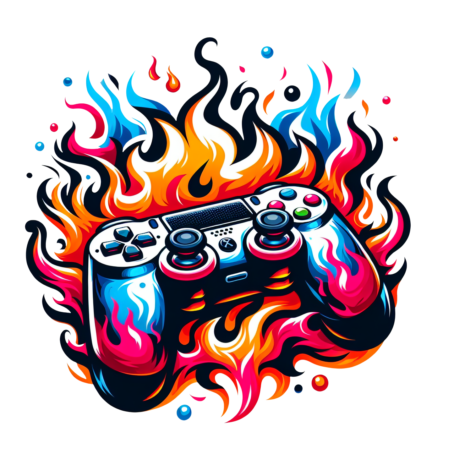 Cool gamer t-shirt with flaming video game controller graphic