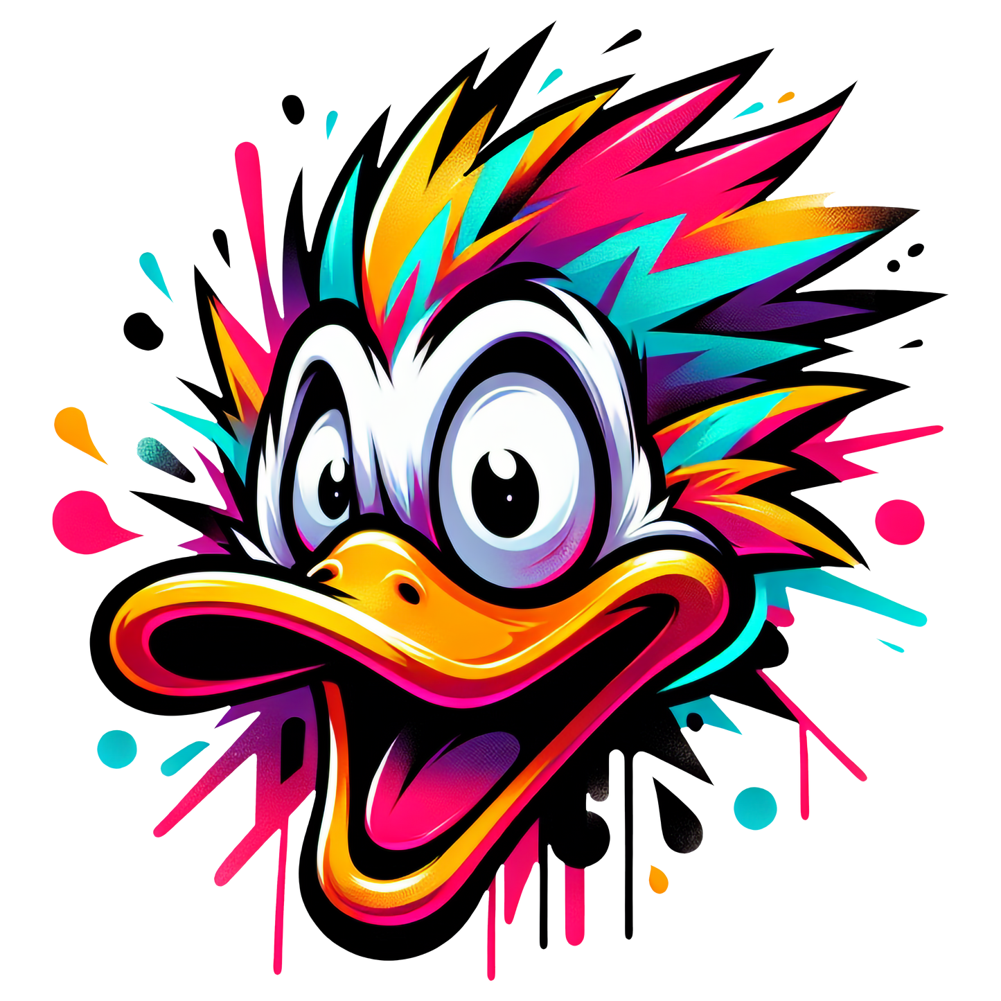 Funny colorful cartoon duck graphic on t-shirt for men and women.