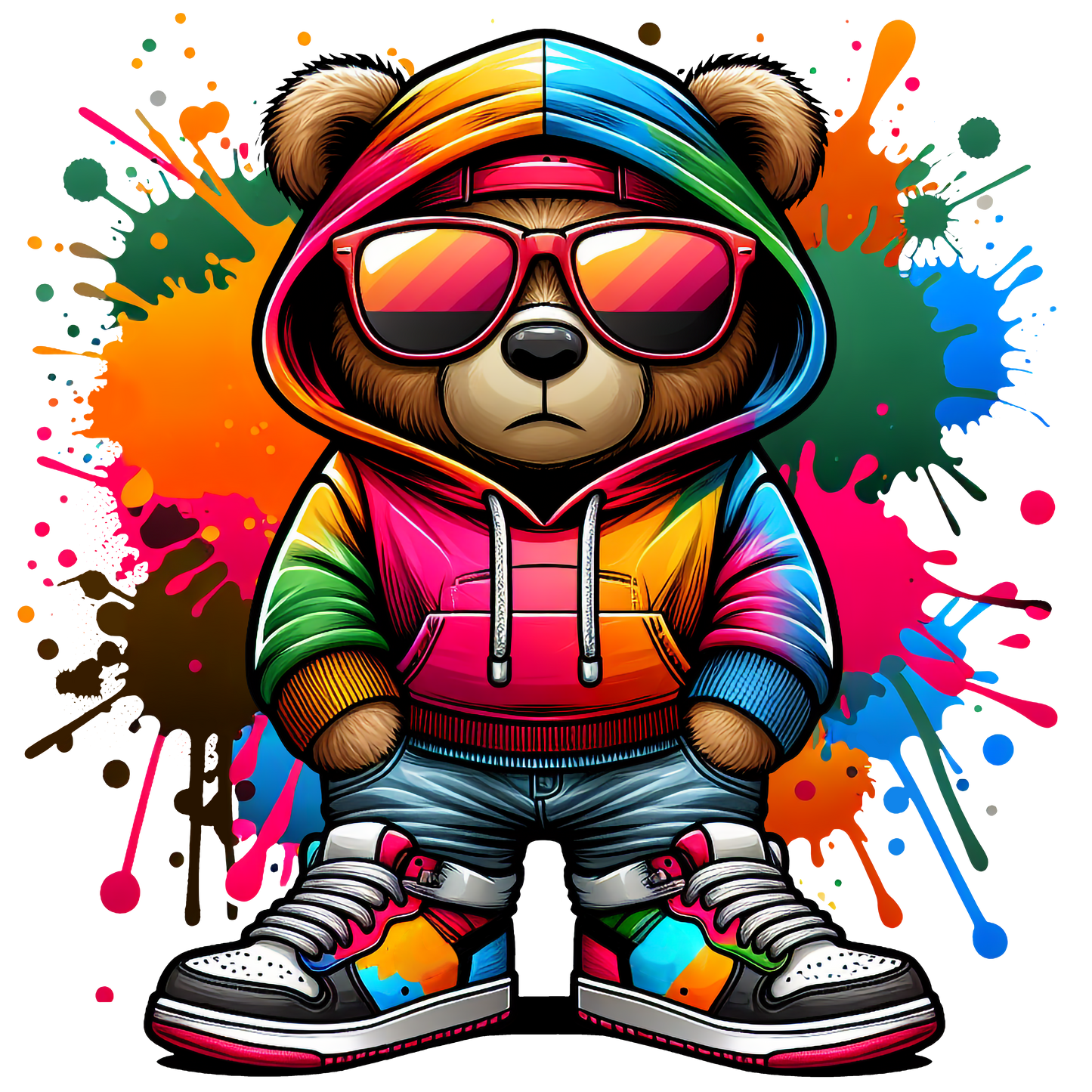 graffiti bear with hoodie and sunglasses t-shirt design streetwear style