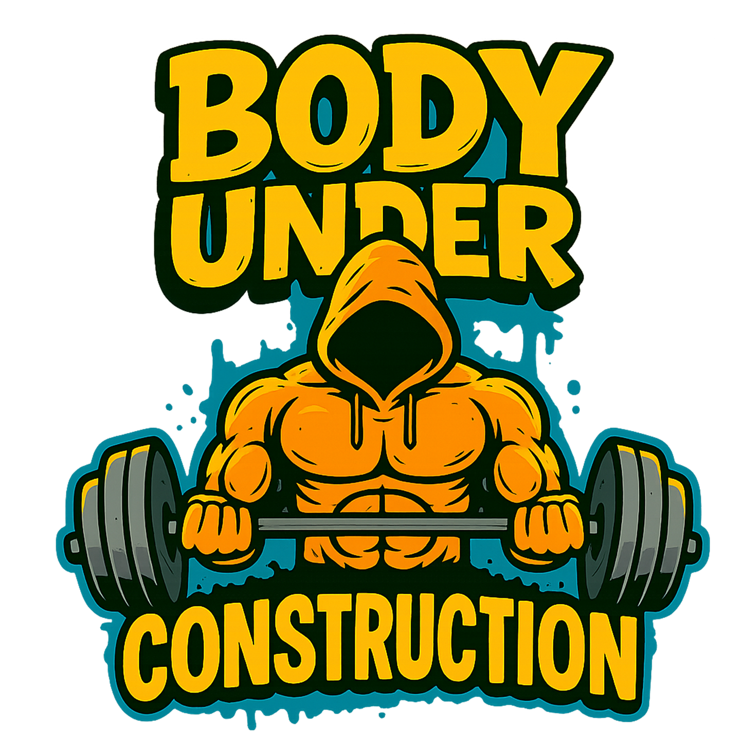 Body Under Construction hoodie UK – bold gym and fitness design with muscular figure lifting barbell