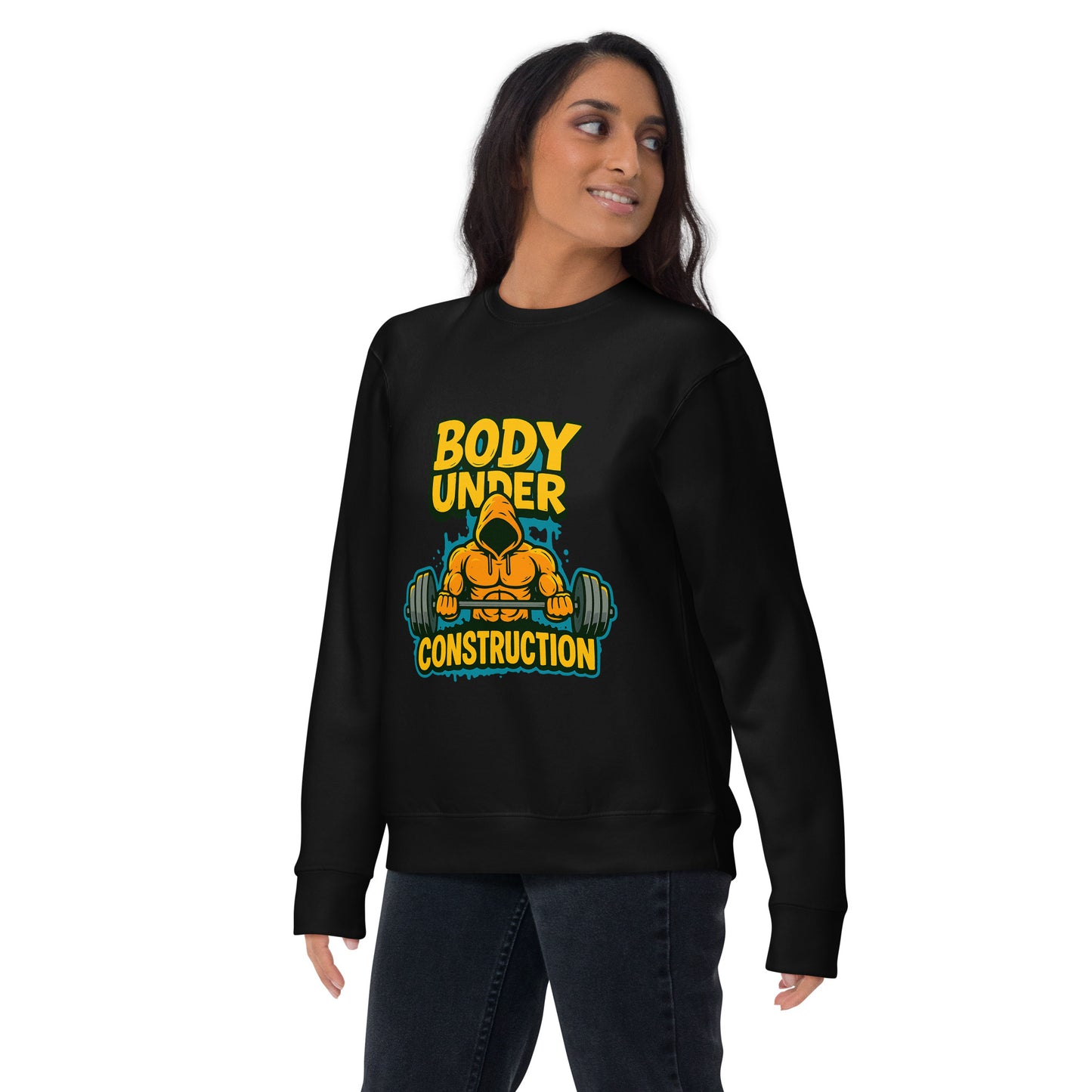 High-quality printed fitness sweatshirt – Body Under Construction design for gym lovers