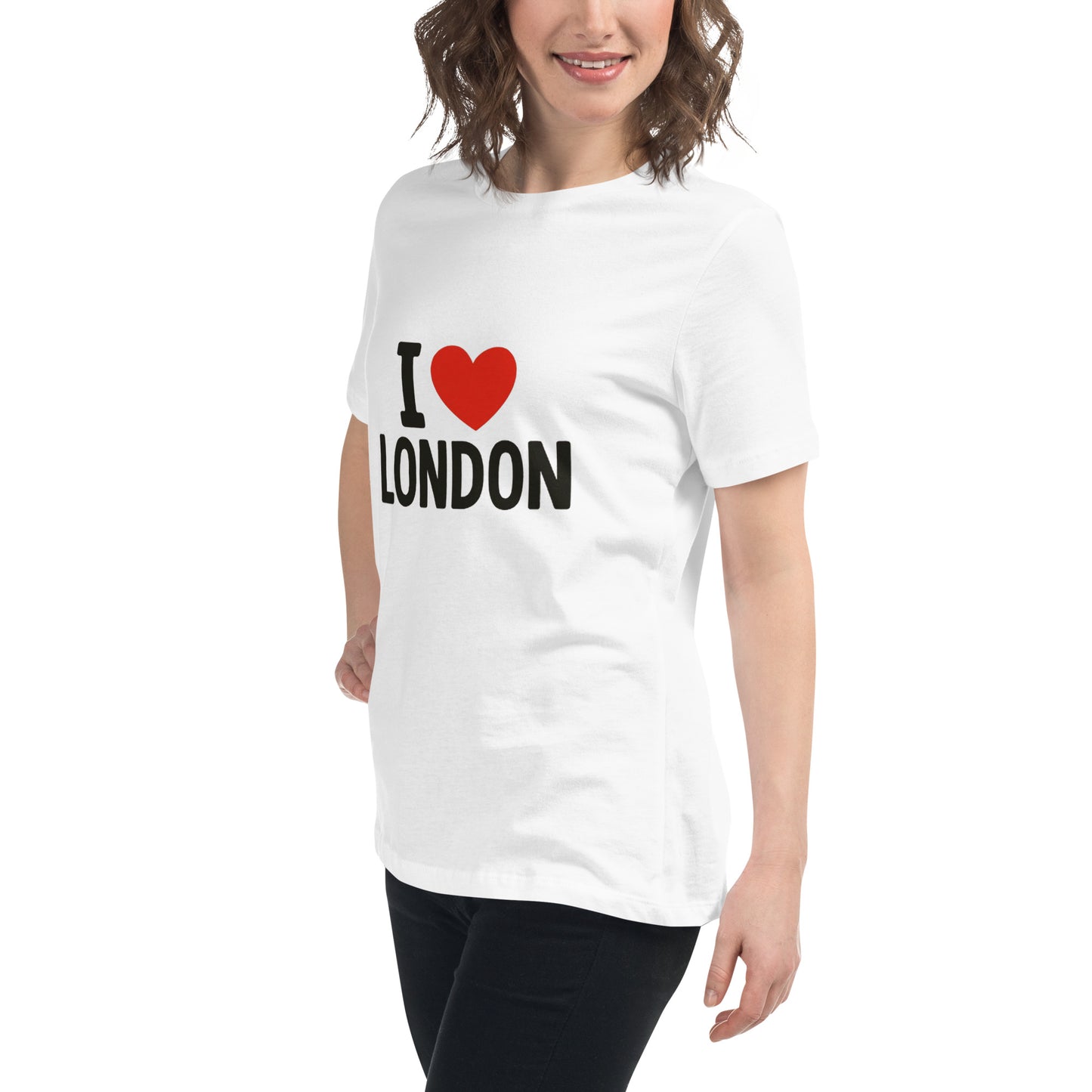 I Love London T shirt design with bold heart graphic and iconic British lettering, perfect for UK souvenir clothing, London themed apparel and custom DTF printing in the UK