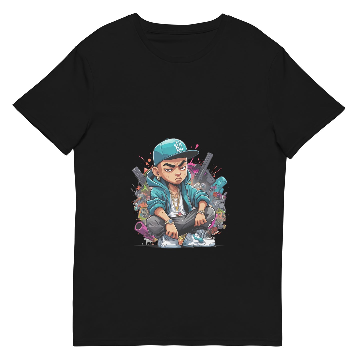 Graffiti street kid cartoon t-shirt with bold urban style illustration