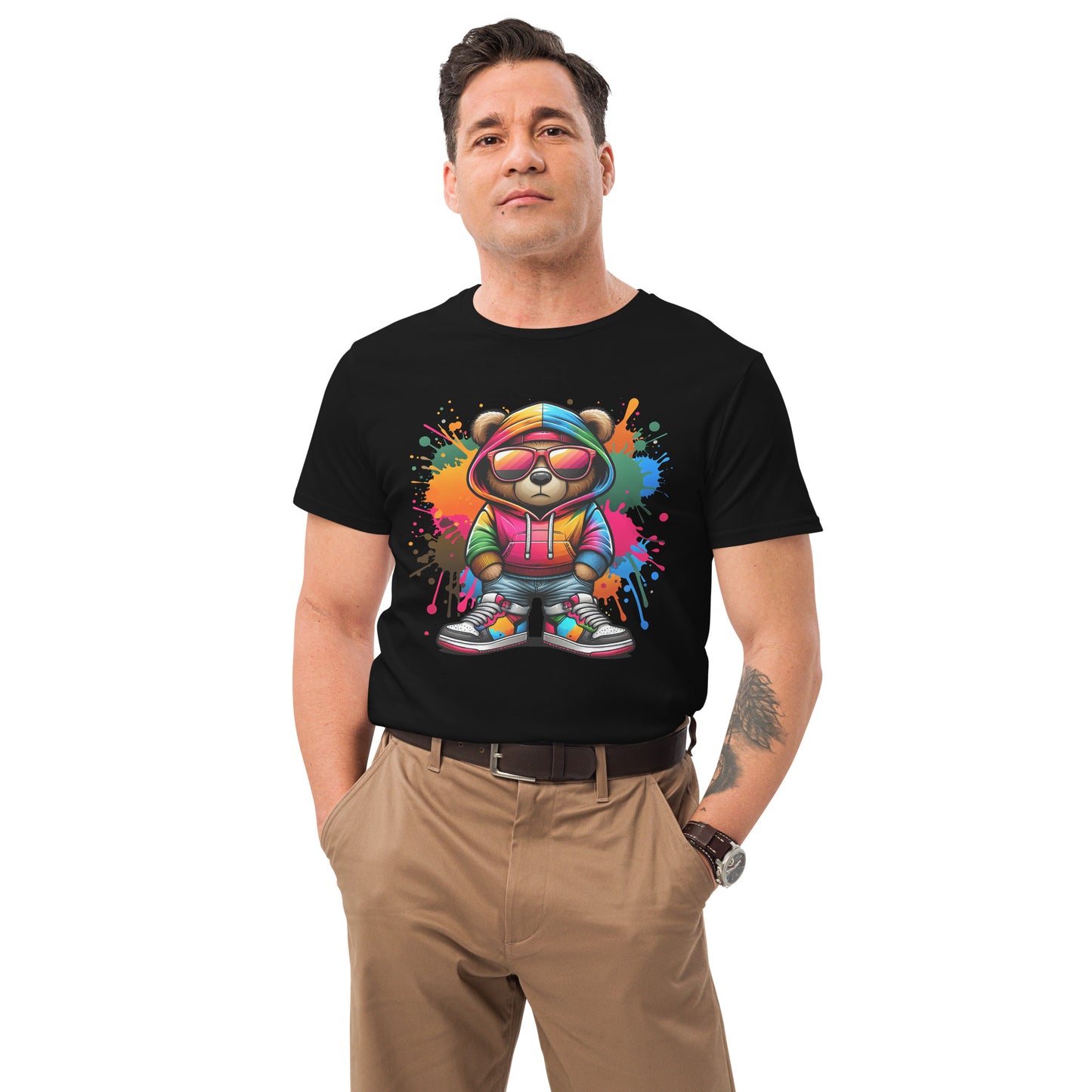 graffiti bear with hoodie and sunglasses t-shirt design streetwear style