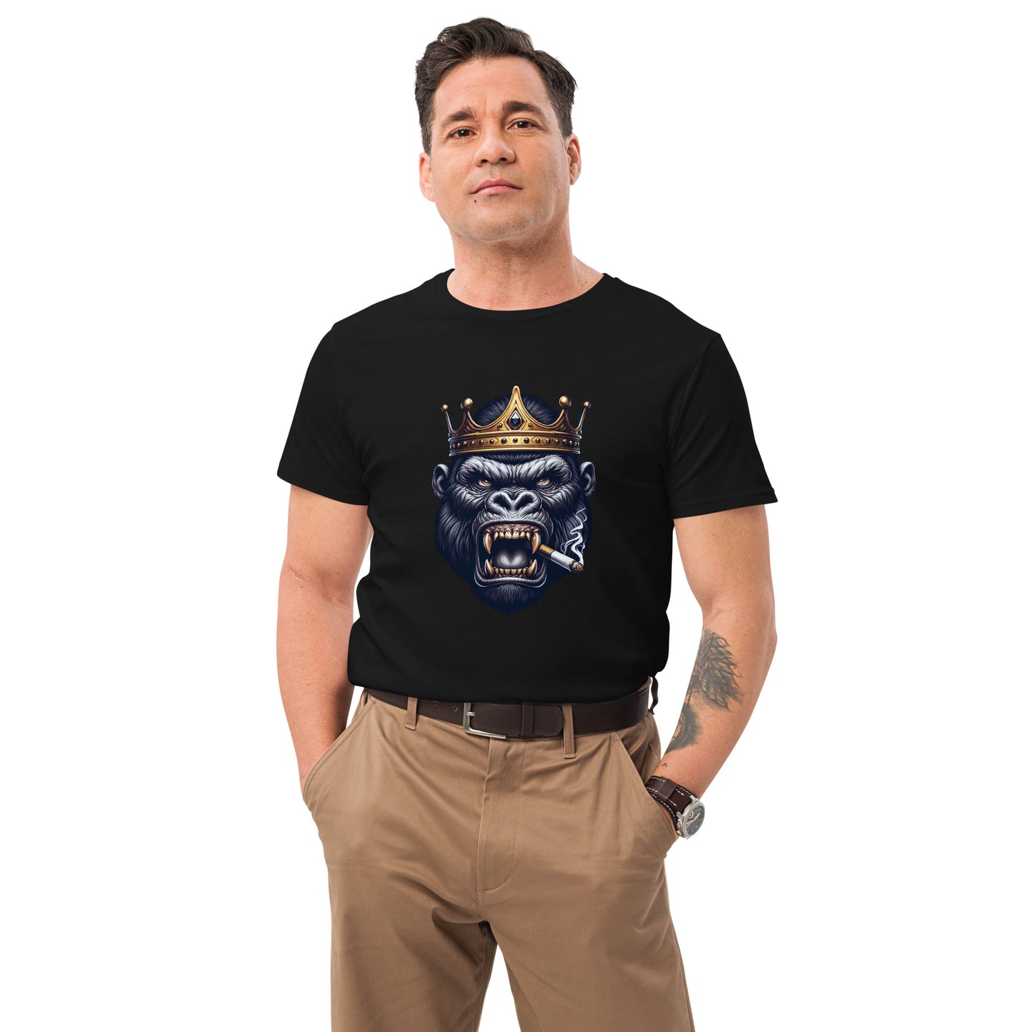 Crowned gorilla graphic with cigar and gold crown
