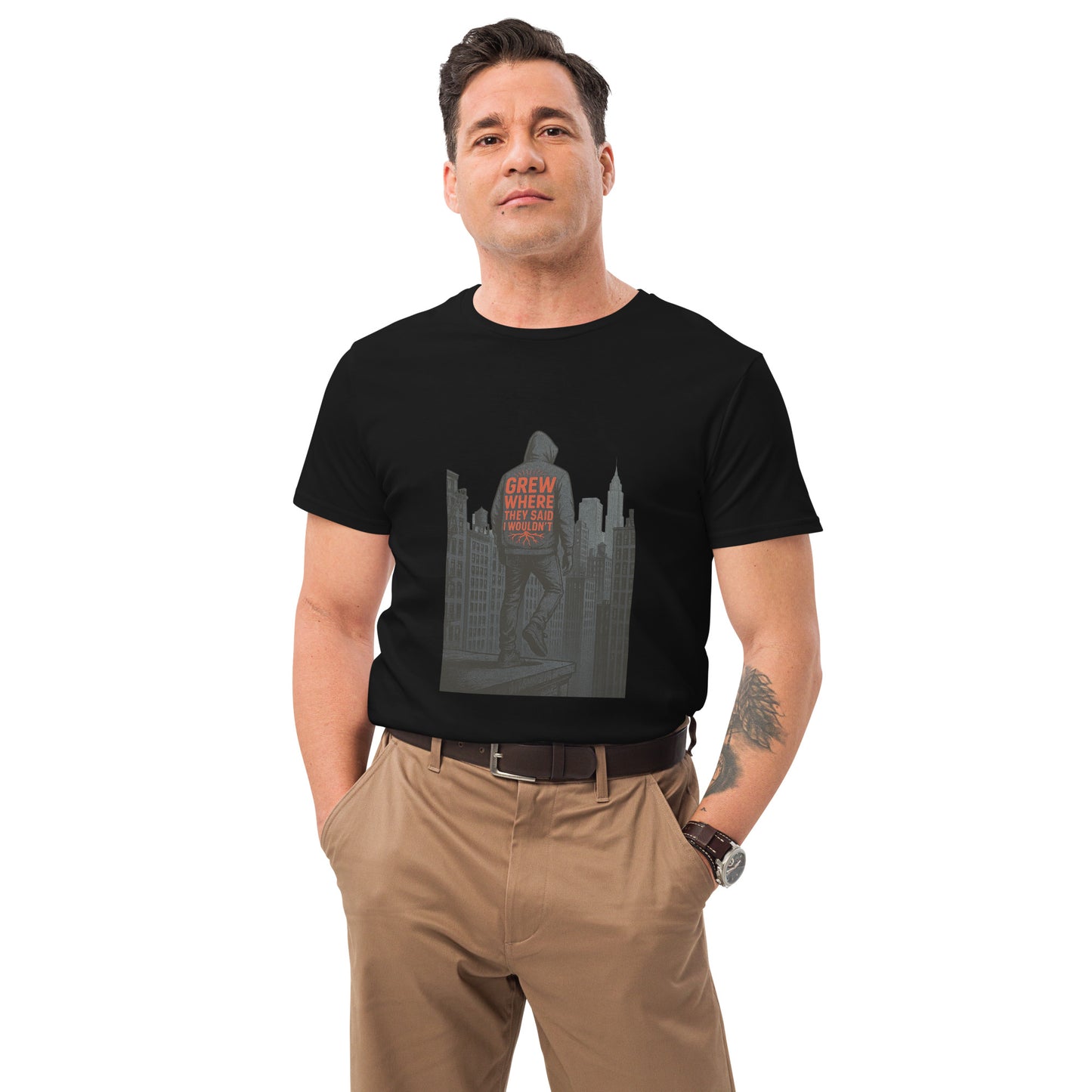 Grew Where They Said I Wouldn’t inspirational graphic t shirt in urban streetwear style with bold red lettering DTF print