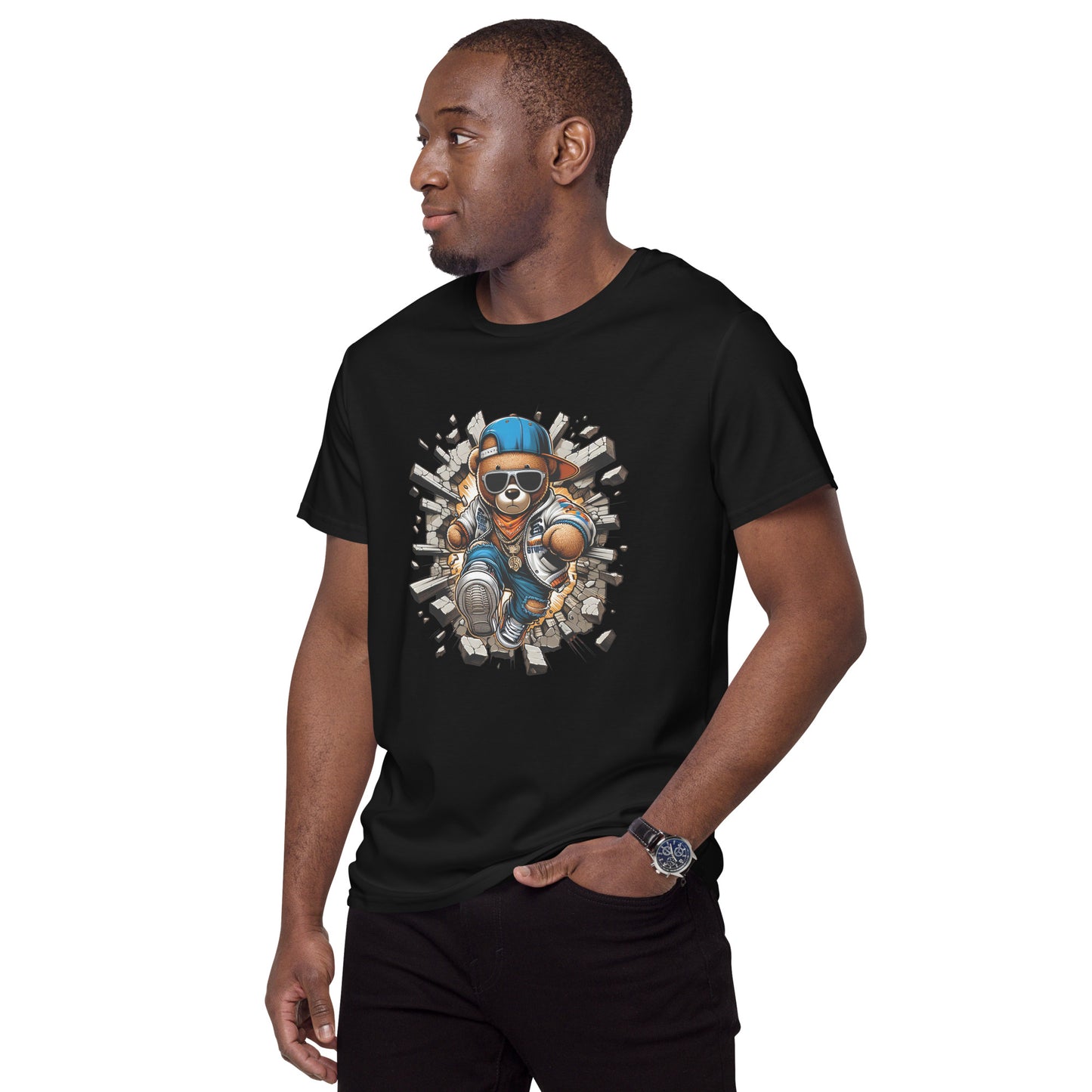 Hip Hop Teddy Bear streetwear t shirt breaking wall graffiti style design DTF print