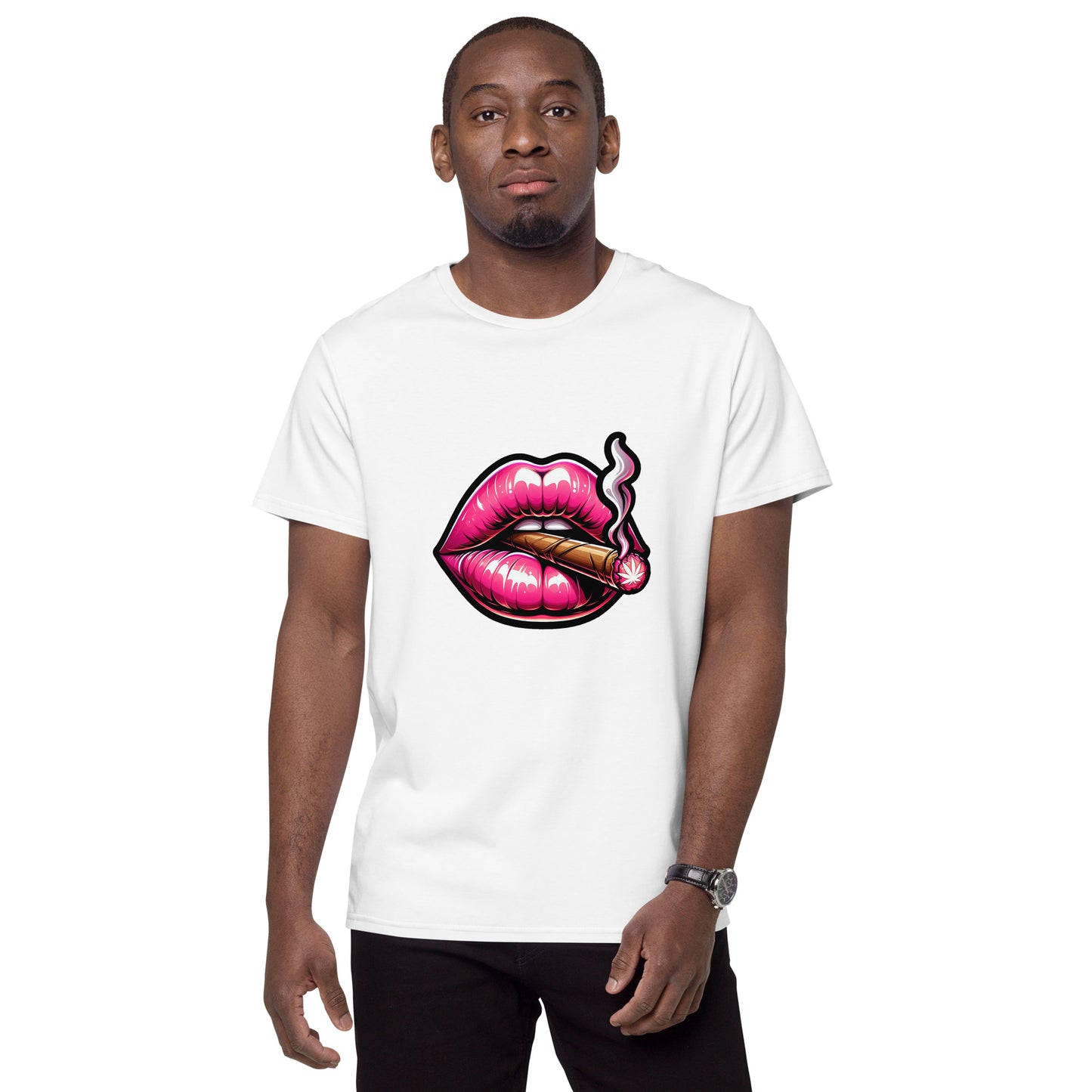Pink lips smoking a blunt graphic design with smoke and bold detail