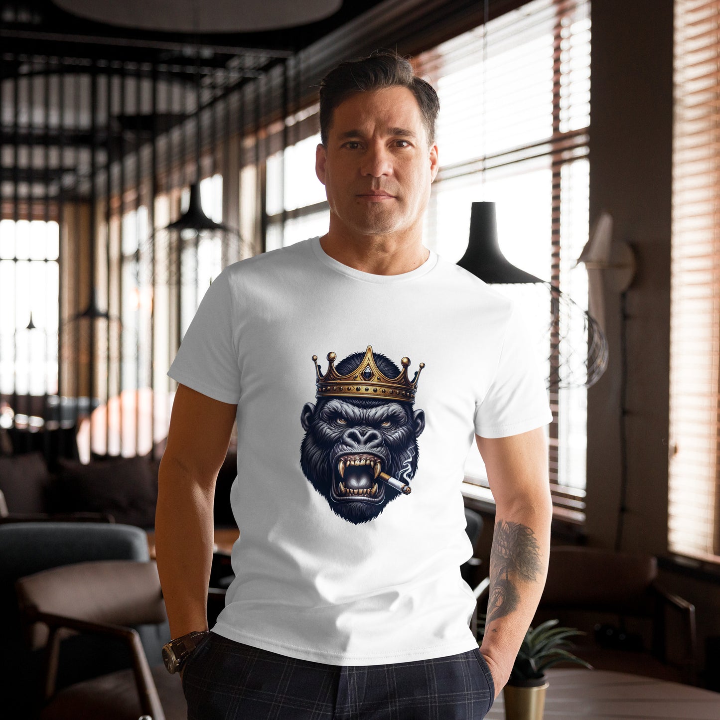 Crowned gorilla graphic with cigar and gold crown