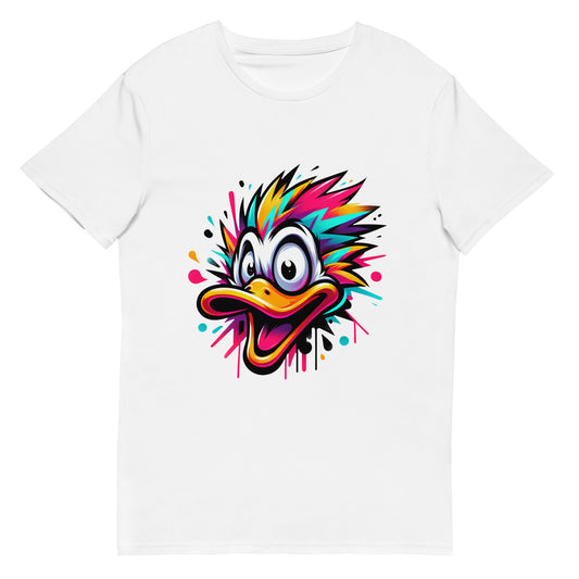 Funny colourful cartoon duck graphic on t-shirt for men and women.