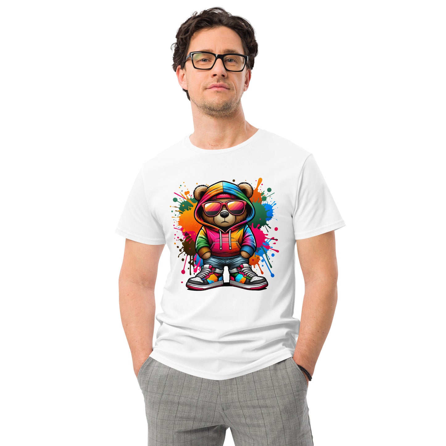 graffiti bear with hoodie and sunglasses t-shirt design streetwear style
