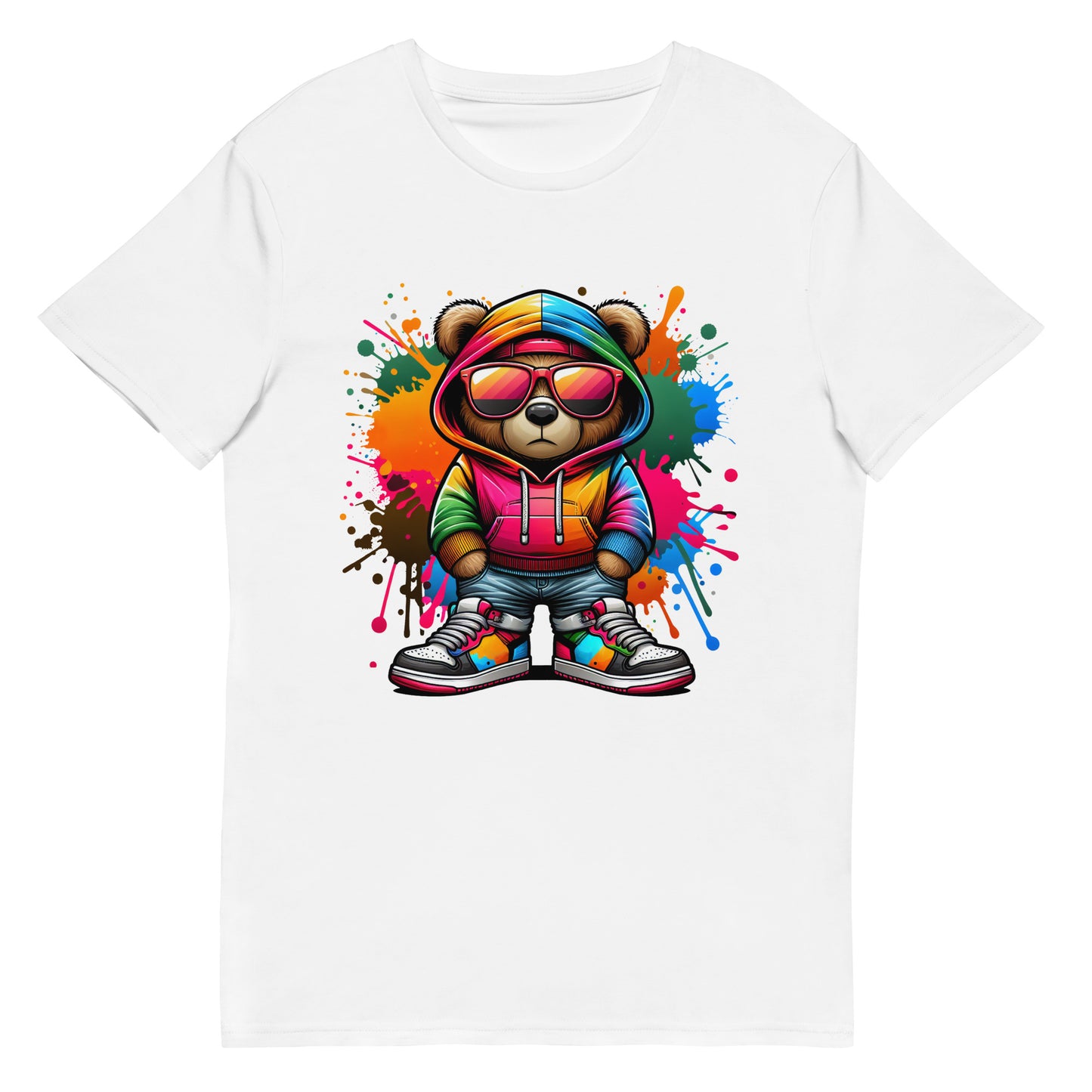 graffiti bear with hoodie and sunglasses t-shirt design streetwear style