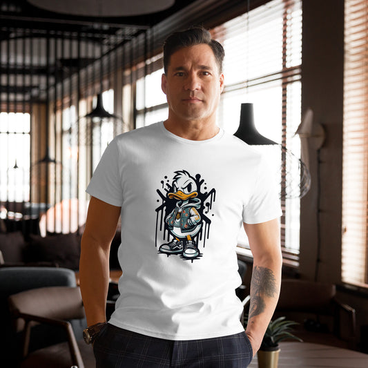 "Urban cartoon duck wearing hoodie and sneakers with street style attitude"