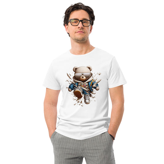 Cool teddy bear streetwear graphic t-shirt with hoodie and sunglasses.