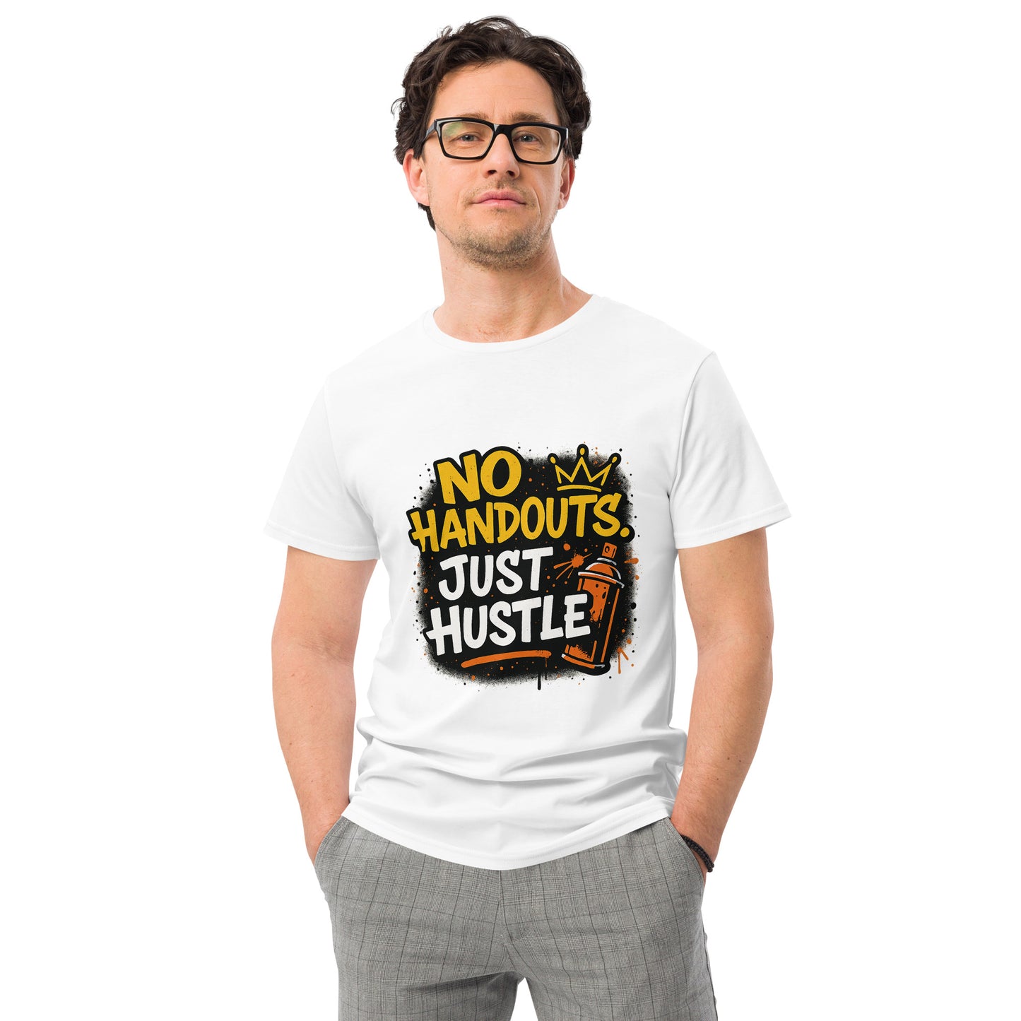 No Handouts Just Hustle motivational streetwear t shirt with graffiti spray paint graphic DTF print