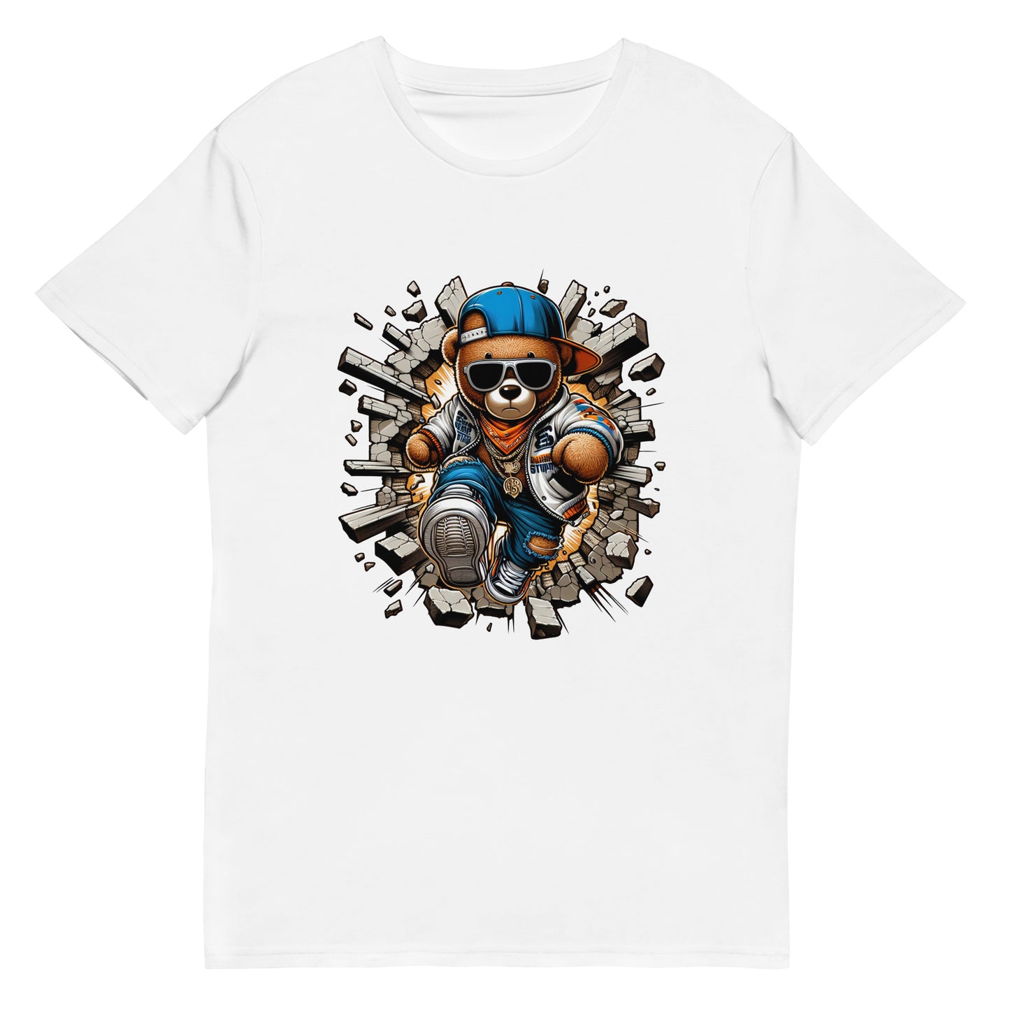 Hip Hop Teddy Bear streetwear t shirt breaking wall graffiti style design DTF print