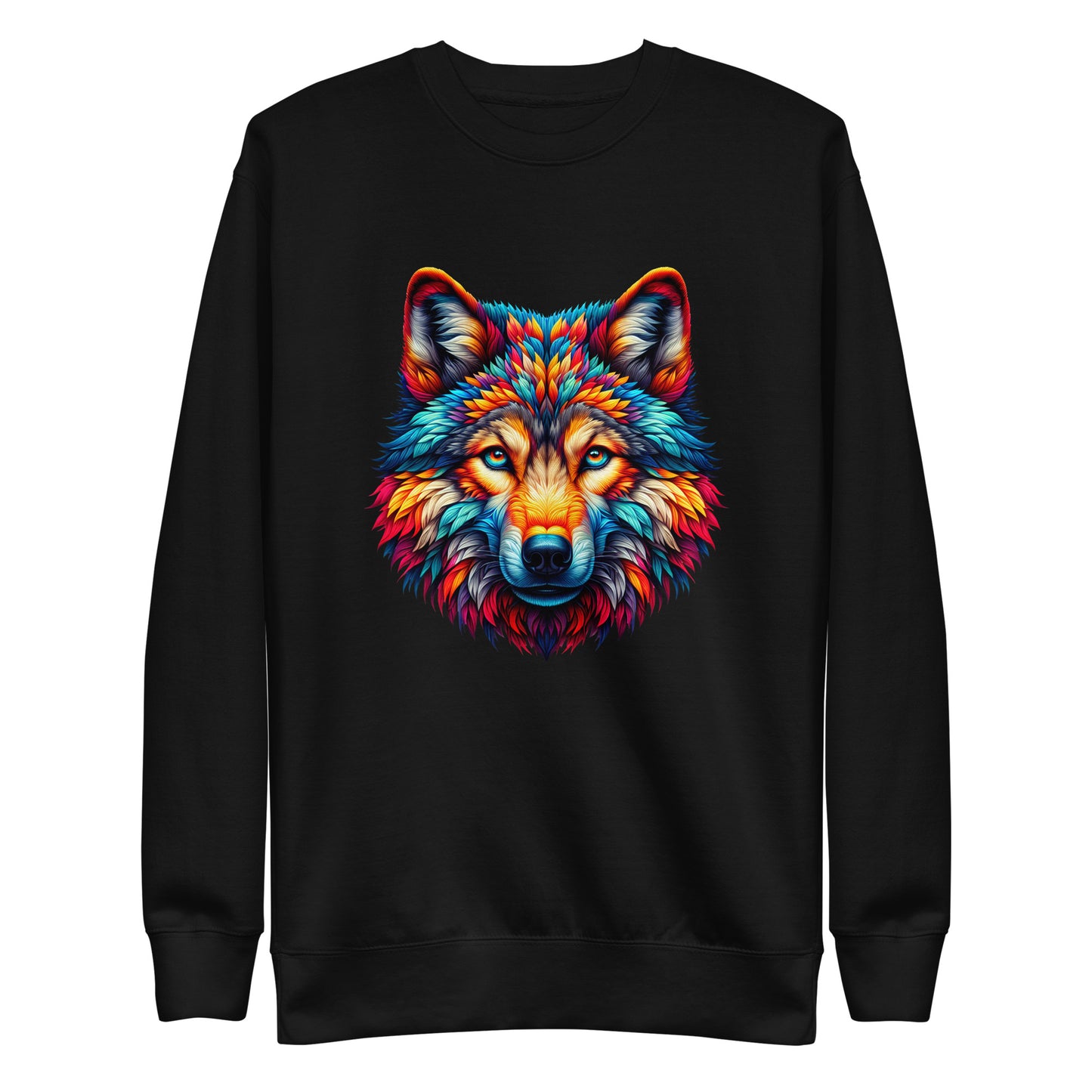 Black graphic sweatshirt with wolf artwork – unisex streetwear UK