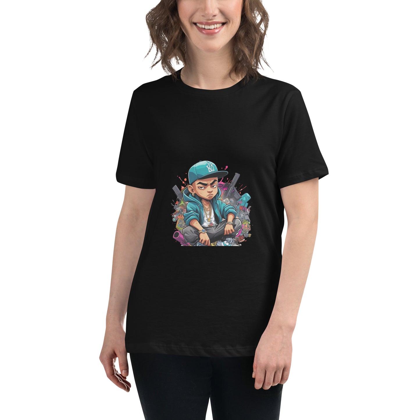Graffiti street kid cartoon t-shirt with bold urban style illustration