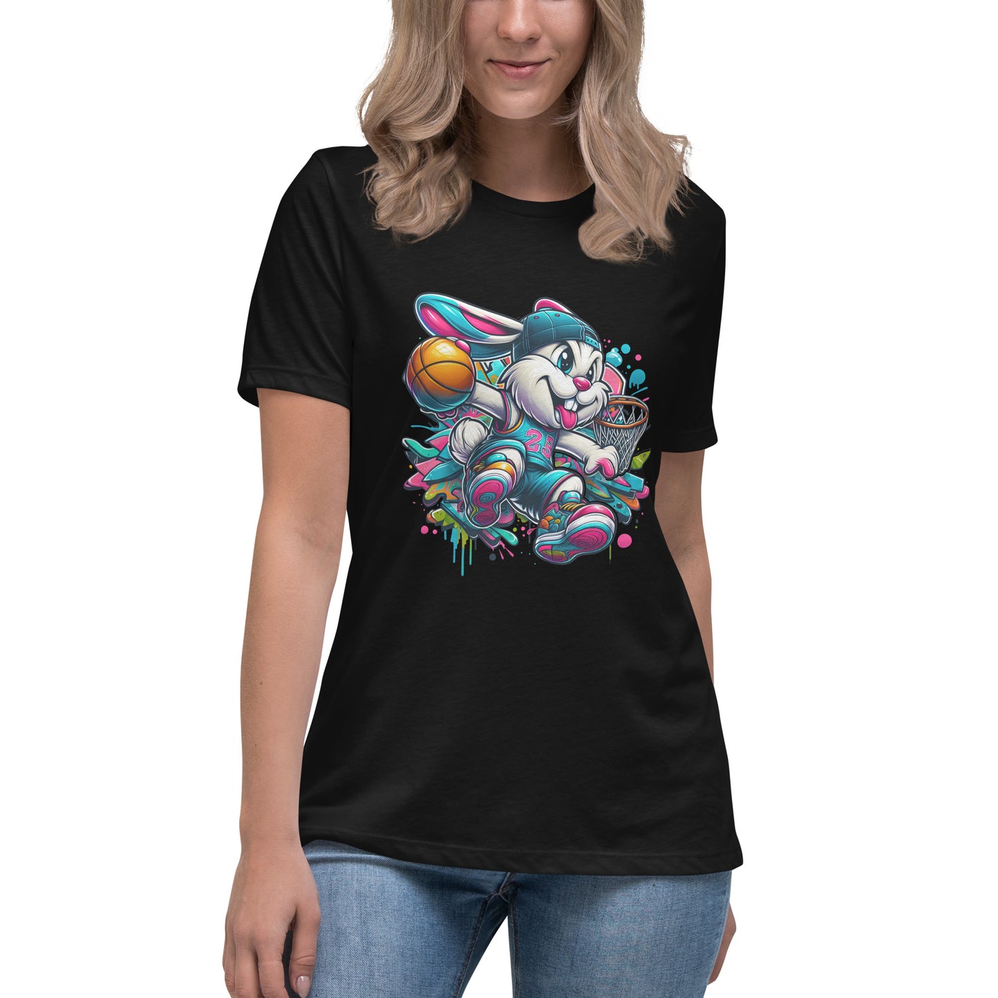 Cartoon graffiti basketball bunny wearing chains and cap – streetwear t-shirt design