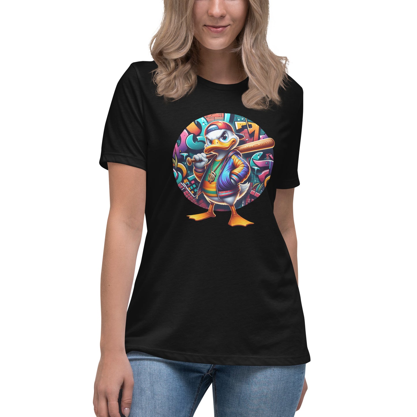 graffiti duck holding baseball bat cartoon streetwear t-shirt design urban artwork