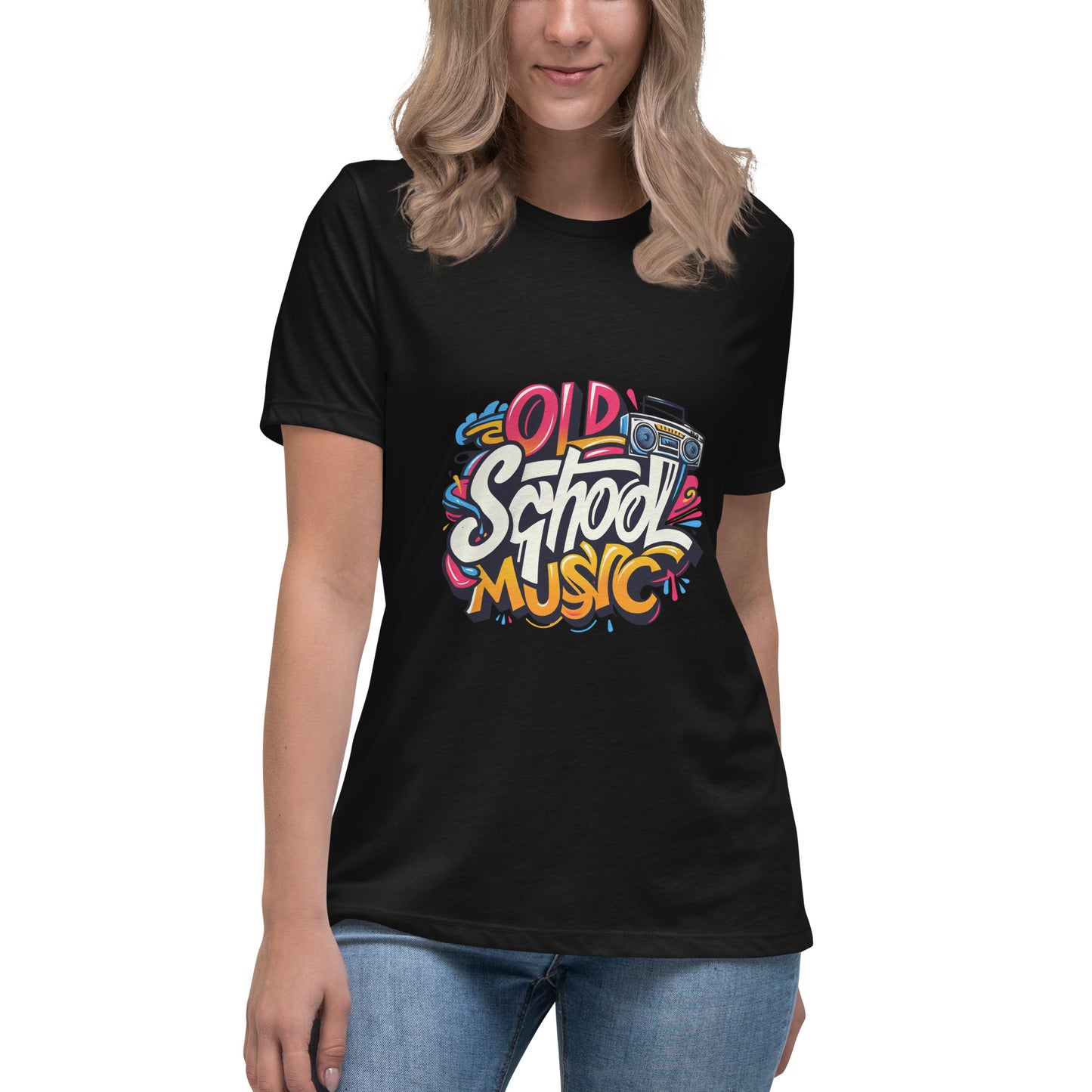 Old School Music T-shirt with graffiti-style retro design and boombox.