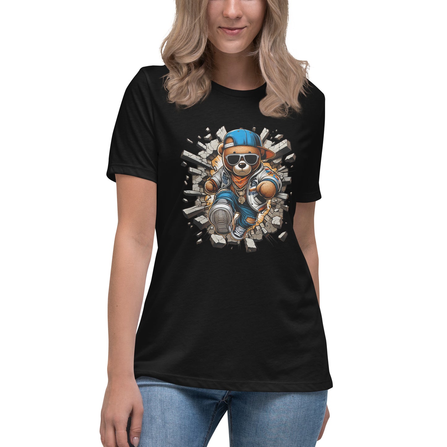 Hip Hop Teddy Bear streetwear t shirt breaking wall graffiti style design DTF print