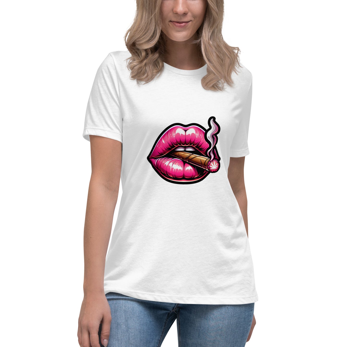 Pink lips smoking a blunt graphic design with smoke and bold detail