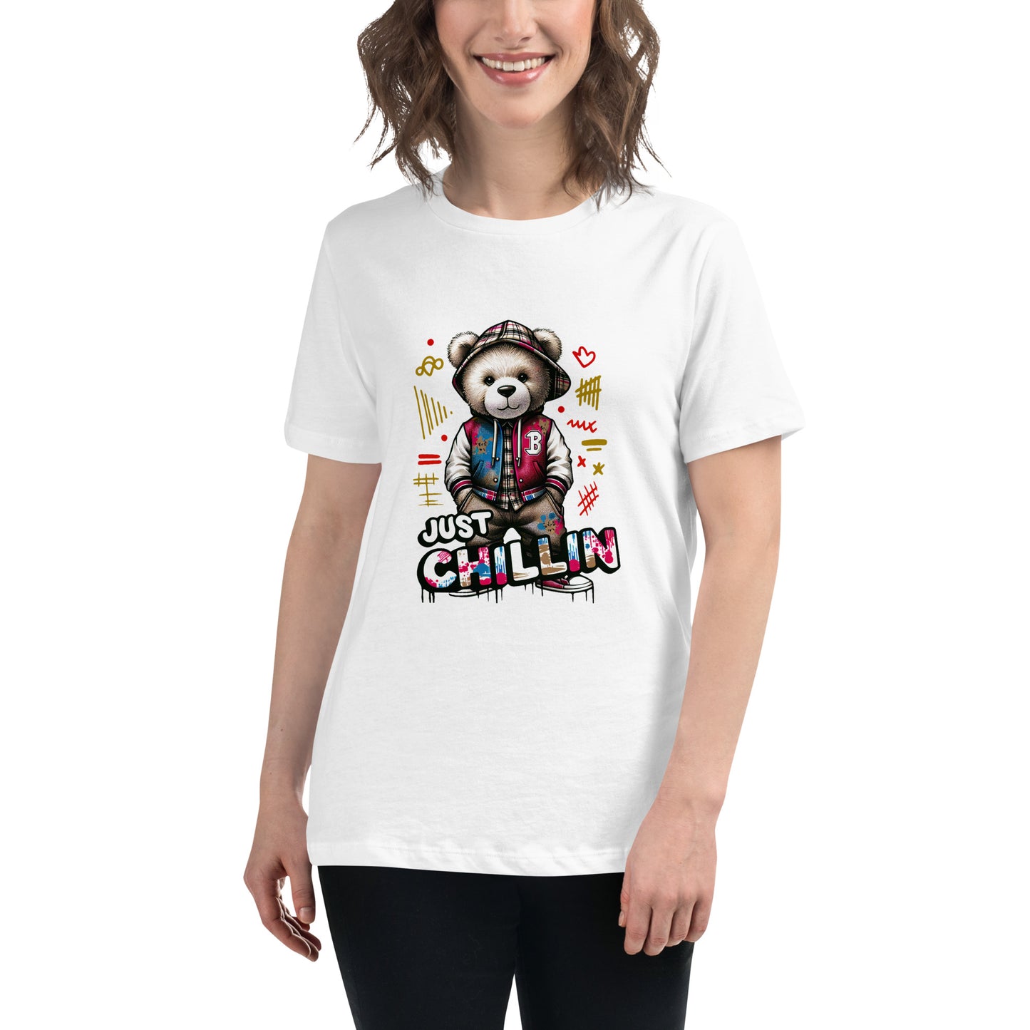 Just Chillin T-shirt with cartoon bear in streetwear and graffiti elements