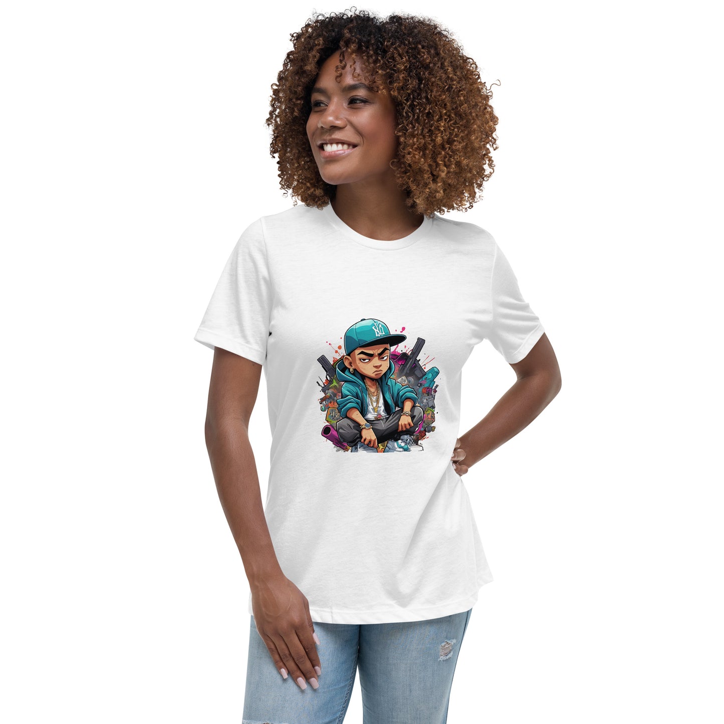 Graffiti street kid cartoon t-shirt with bold urban style illustration