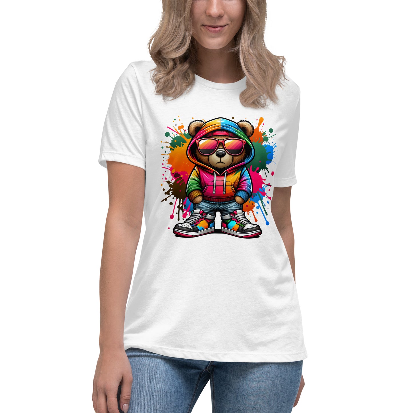 graffiti bear with hoodie and sunglasses t-shirt design streetwear style