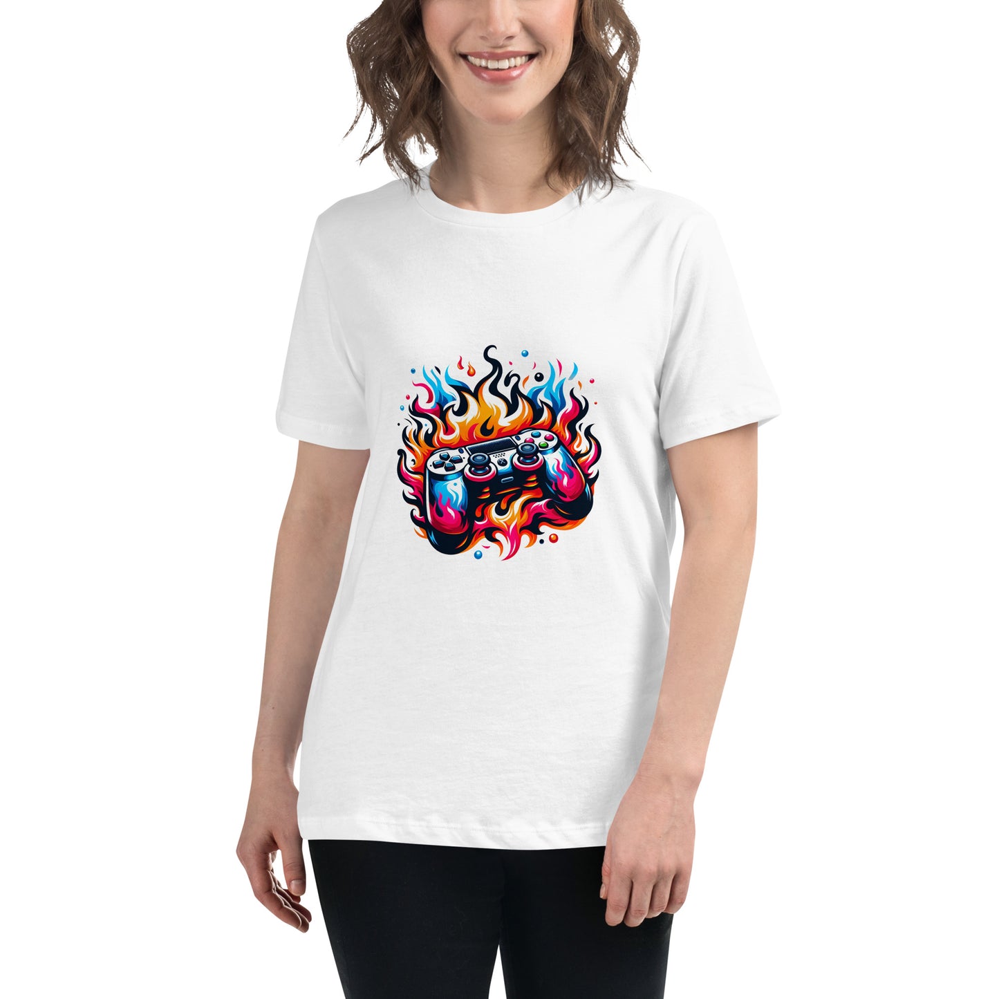 Cool gamer t-shirt with flaming video game controller graphic