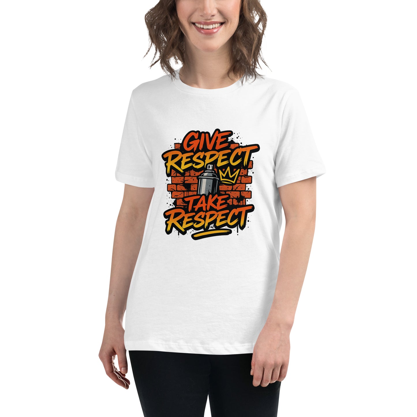Give Respect Take Respect graffiti streetwear t shirt with spray can and crown design in DTF print
