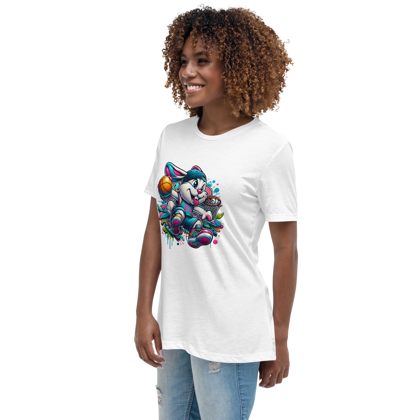 Cartoon graffiti basketball bunny wearing chains and cap – streetwear t-shirt design