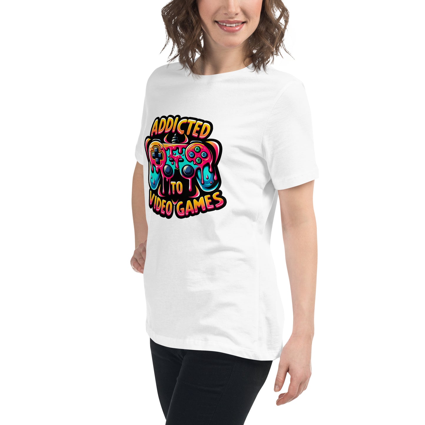 "Dripping video game controller design on Addicted to Video Games T-shirt"