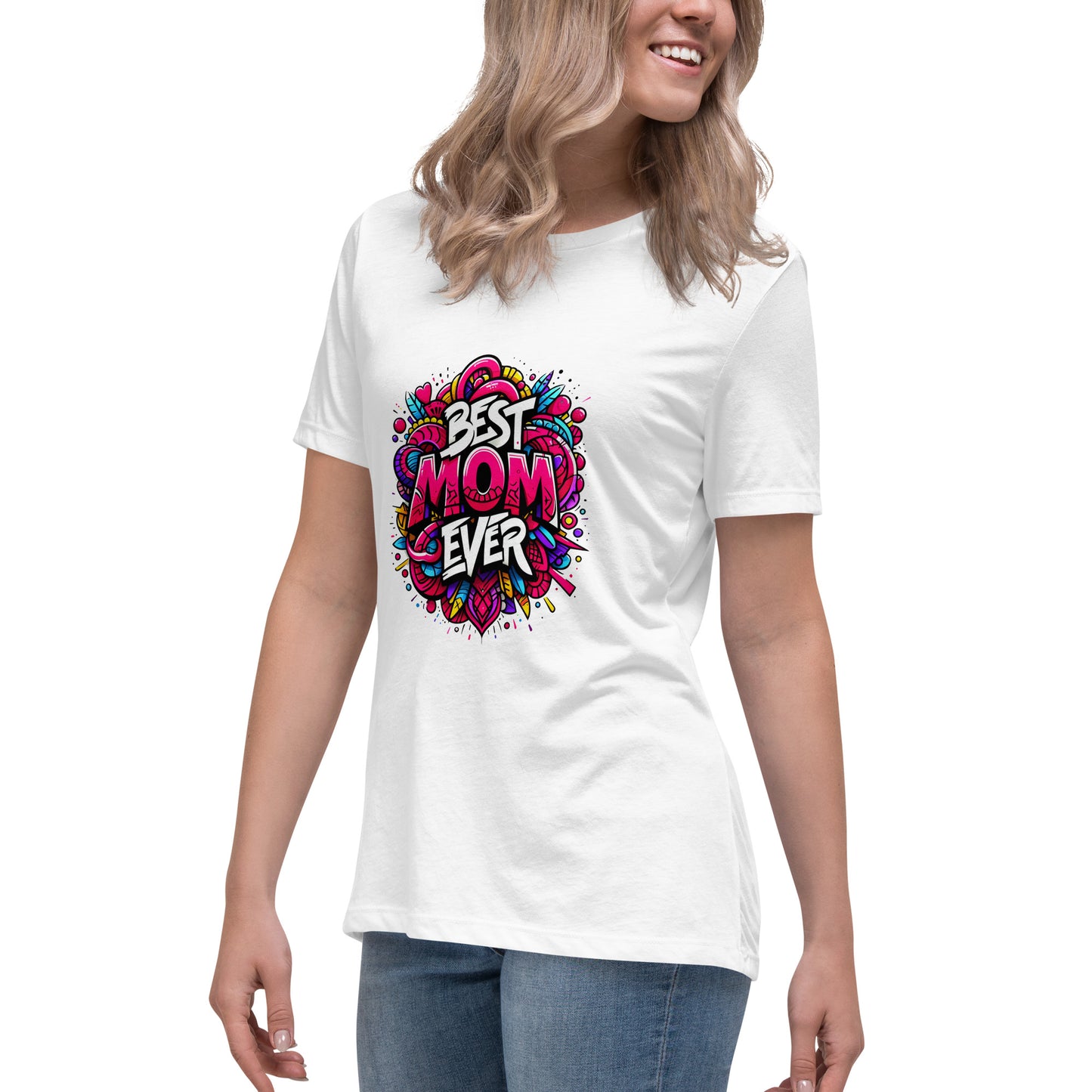 Graffiti t-shirt with “Best Mum Ever” in colourful floral and heart-themed street art
