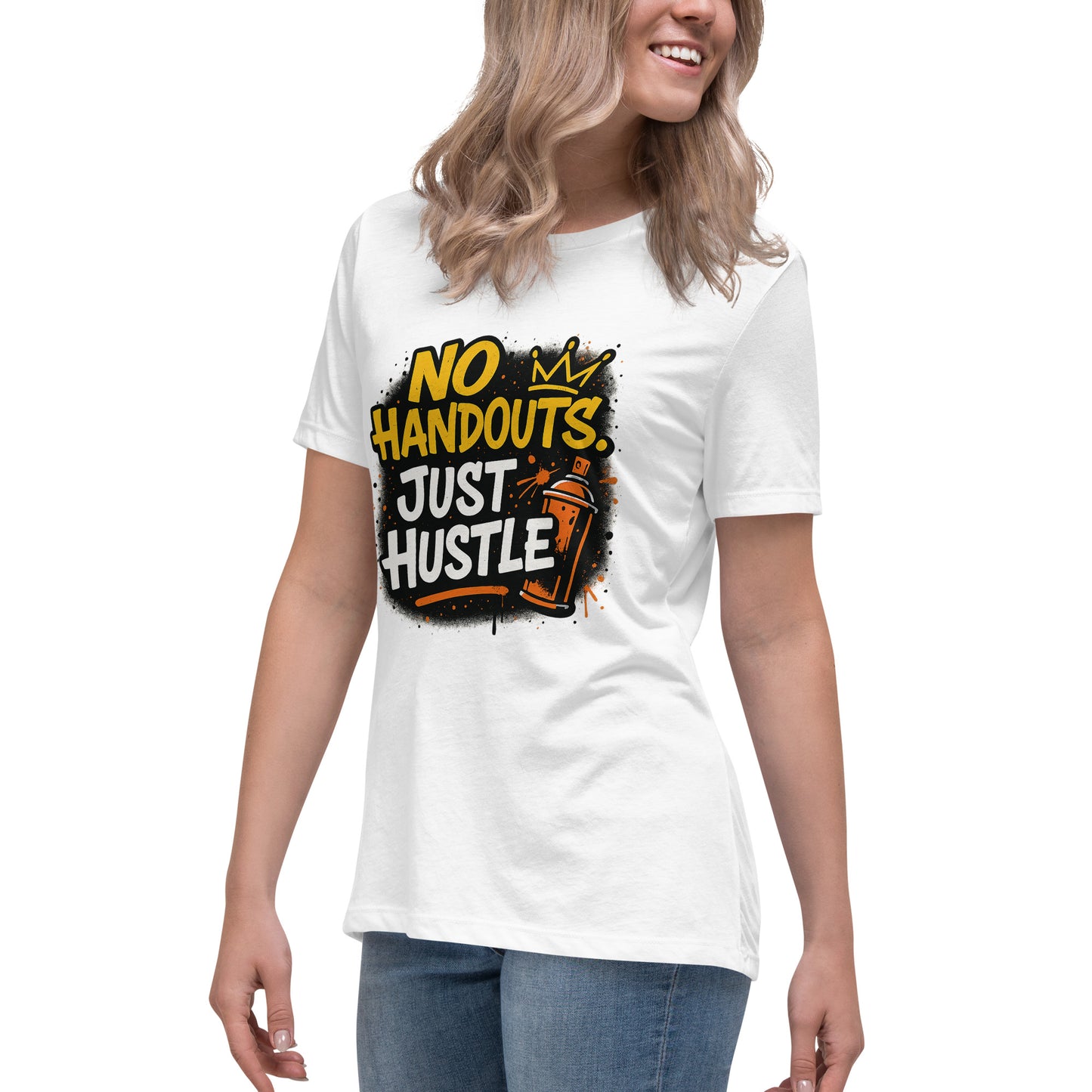 No Handouts Just Hustle motivational streetwear t shirt with graffiti spray paint graphic DTF print
