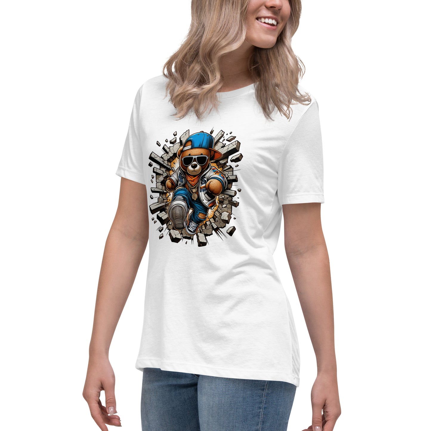 Hip Hop Teddy Bear streetwear t shirt breaking wall graffiti style design DTF print