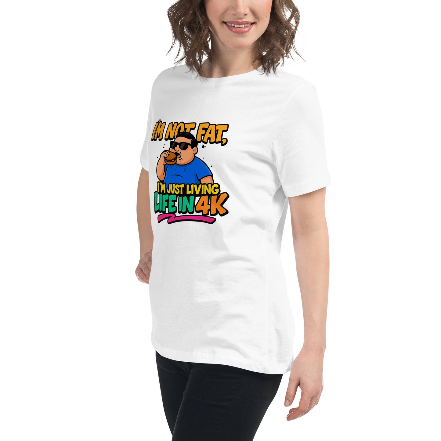I’m Not Fat I’m Just Living Life in 4K funny novelty t shirt with cartoon design and burger graphic DTF print