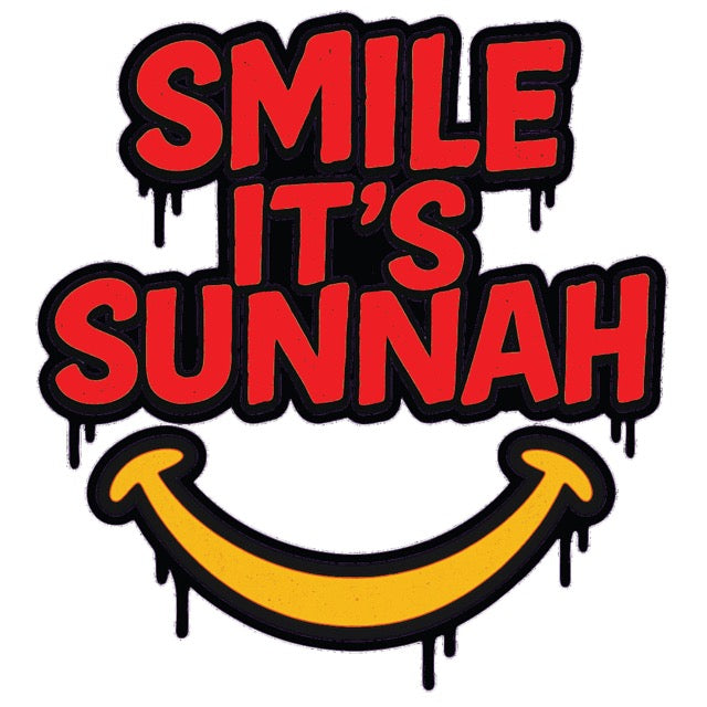 Smile It’s Sunnah text with yellow smile graphic in bold print


