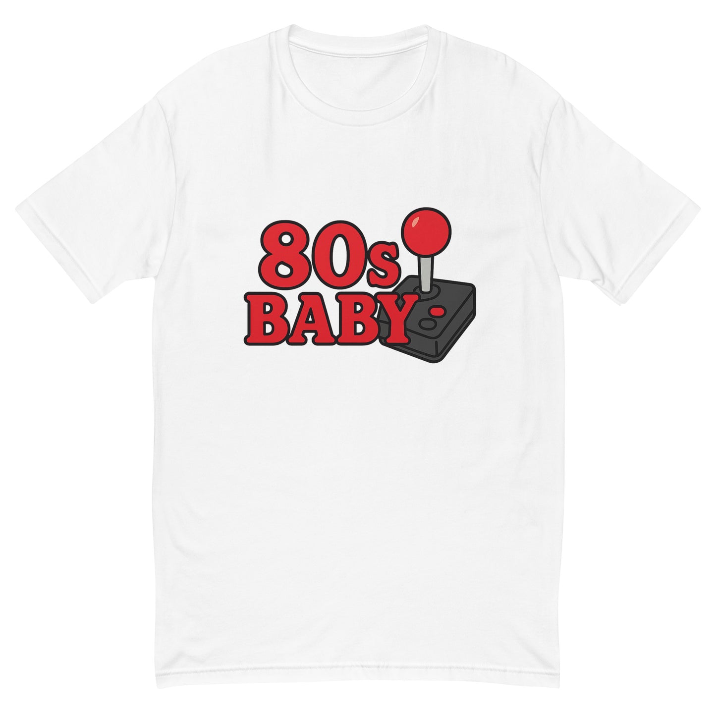 80s Baby T shirt design featuring a retro gaming joystick graphic, perfect for vintage gamer apparel, 80s themed clothing and nostalgic arcade style printed with high quality DTF printing UK