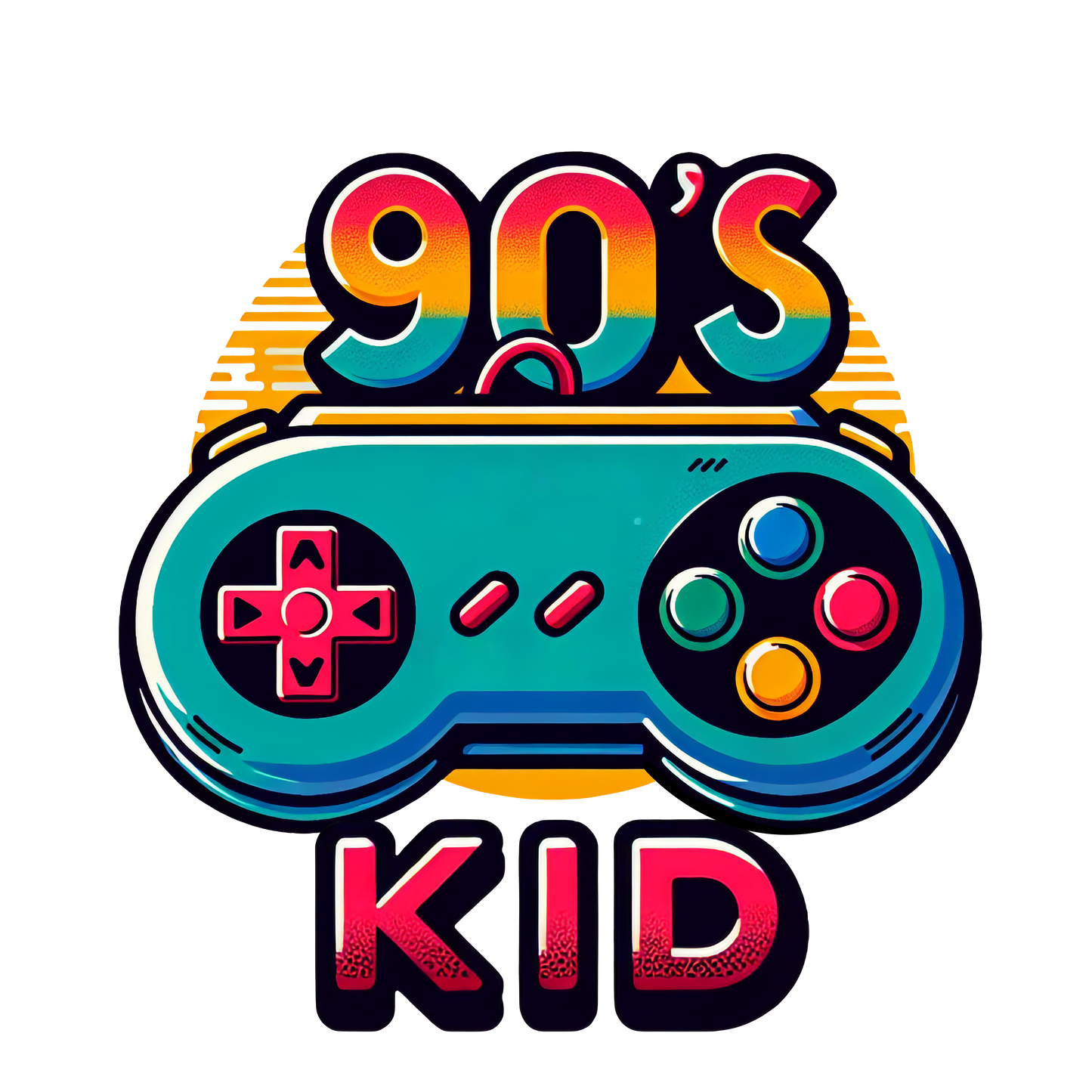 "Retro 90s game controller graphic with 90s Kid text on t-shirt"

