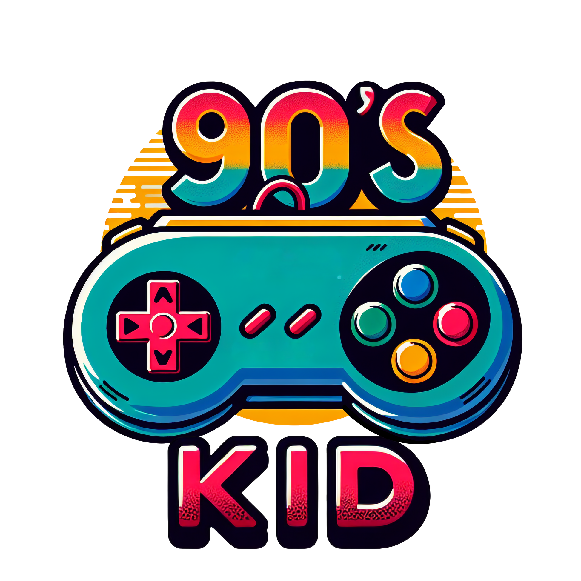 "Retro 90s game controller graphic with 90s Kid text on t-shirt"

