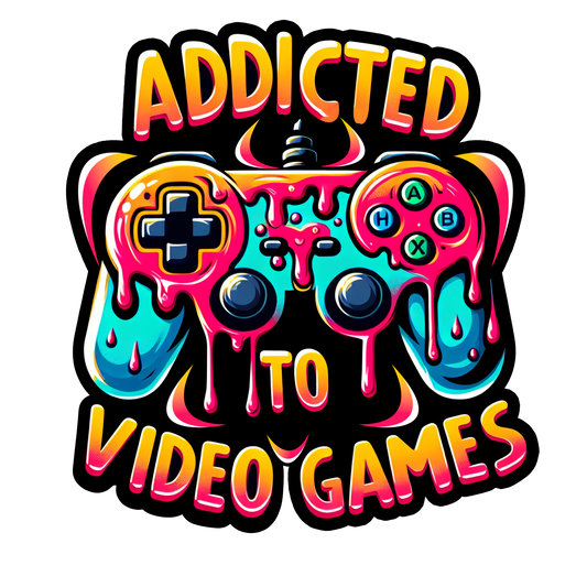 "Dripping video game controller design on Addicted to Video Games T-shirt"

