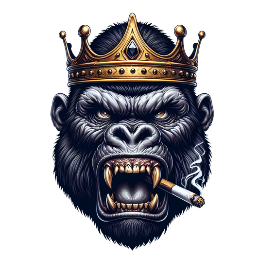 Crowned gorilla graphic with cigar and gold crown

