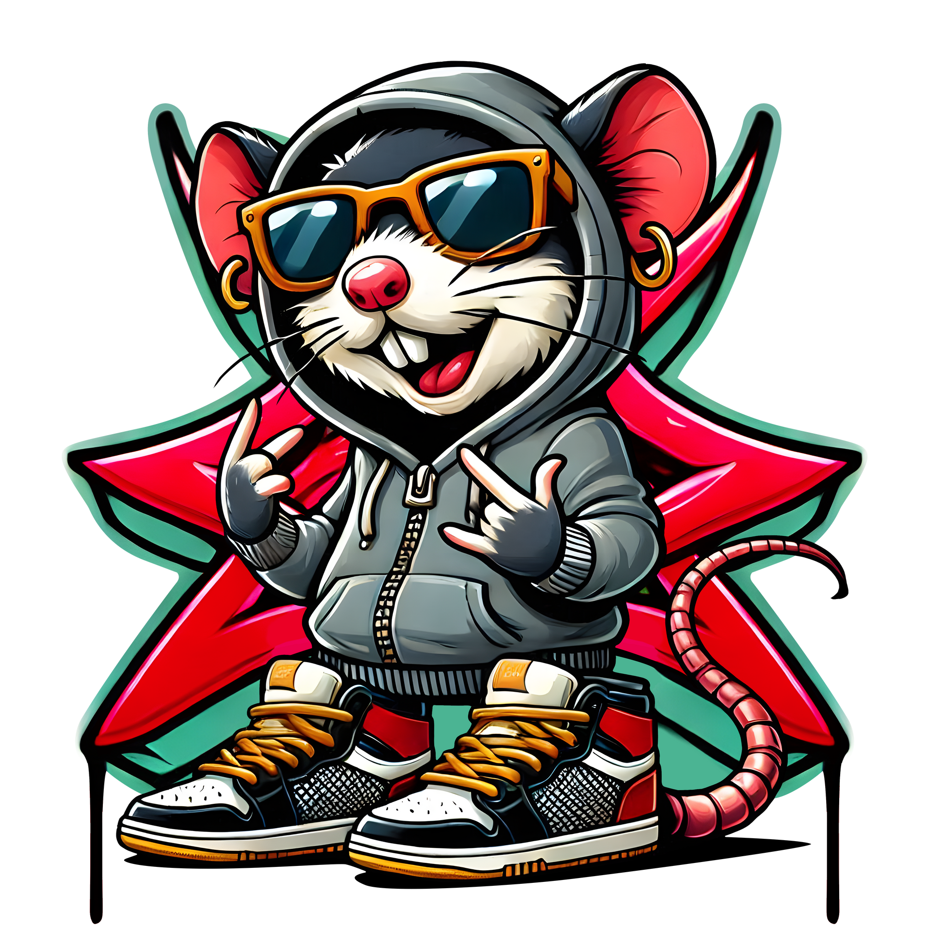 Cartoon gangster mouse in hoodie graphic on white streetwear t-shirt

