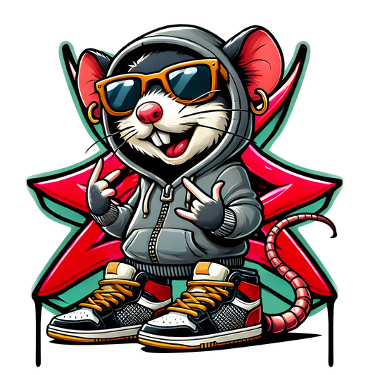 Cartoon gangster mouse in hoodie graphic on white streetwear t-shirt

