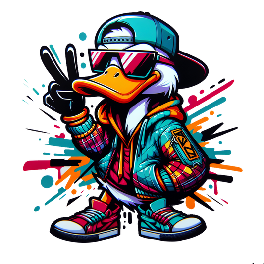 cool duck wearing cap sunglasses graffiti streetwear cartoon t-shirt design

