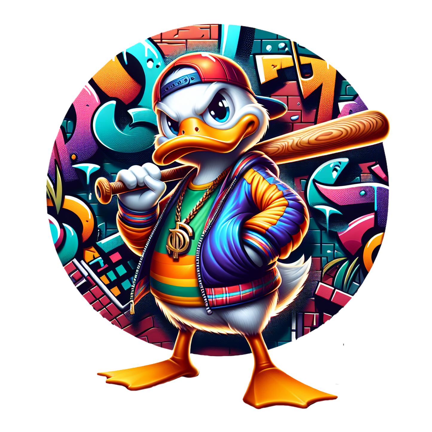 graffiti duck holding baseball bat cartoon streetwear t-shirt design urban artwork

