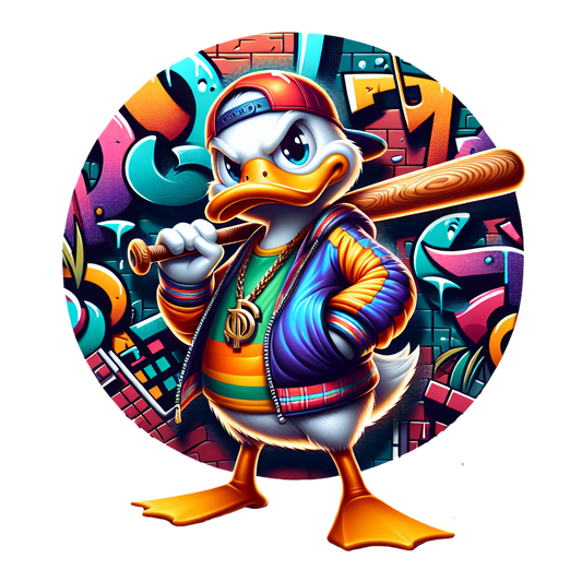 graffiti duck holding baseball bat cartoon streetwear t-shirt design urban artwork

